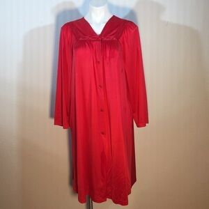 Vintage Red Shadowline Robe Nylon Button Front Medium Dressing Gown